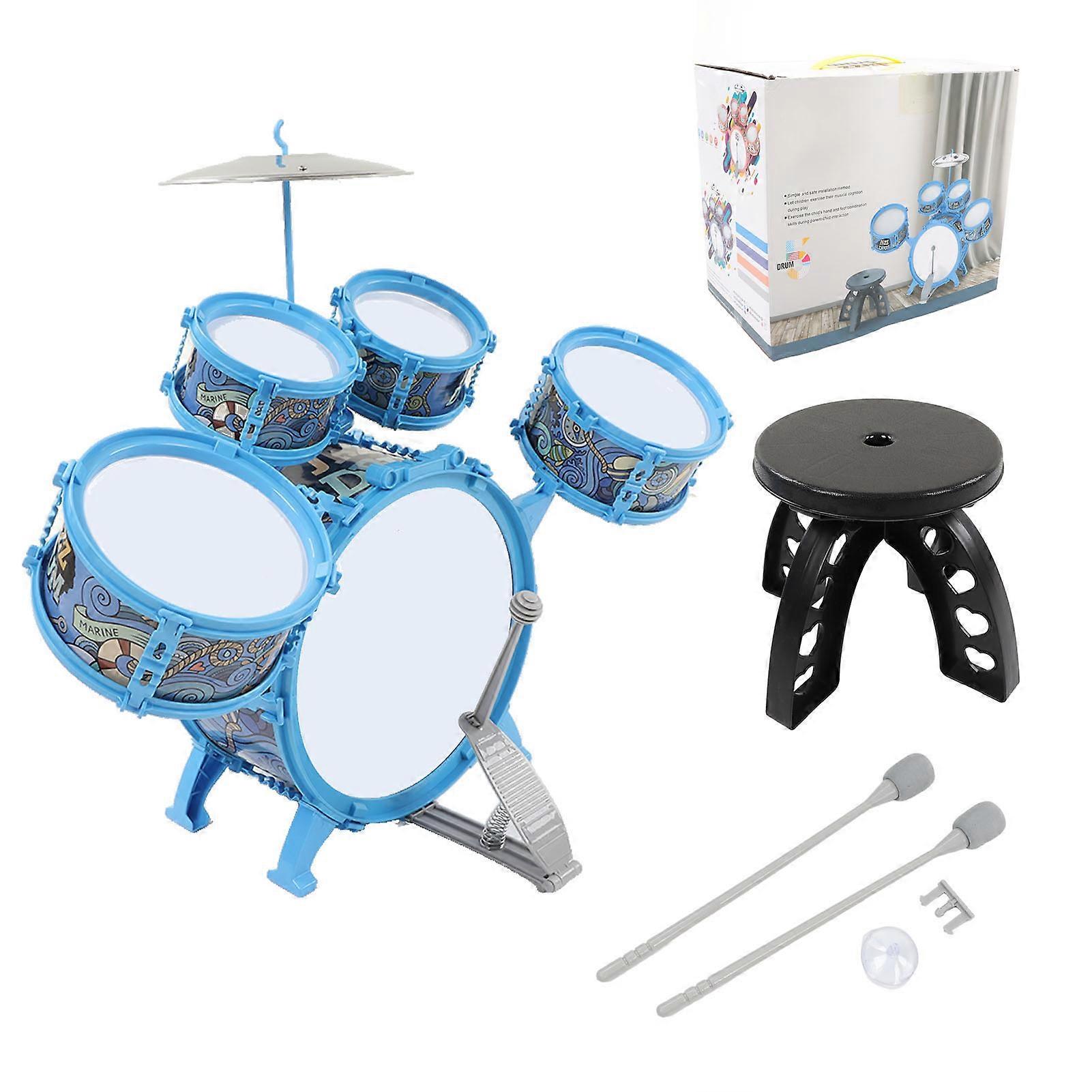Children Drum Set Loud Sound Drumsticks Stool Kids Practice Drum Kit for Music Learning