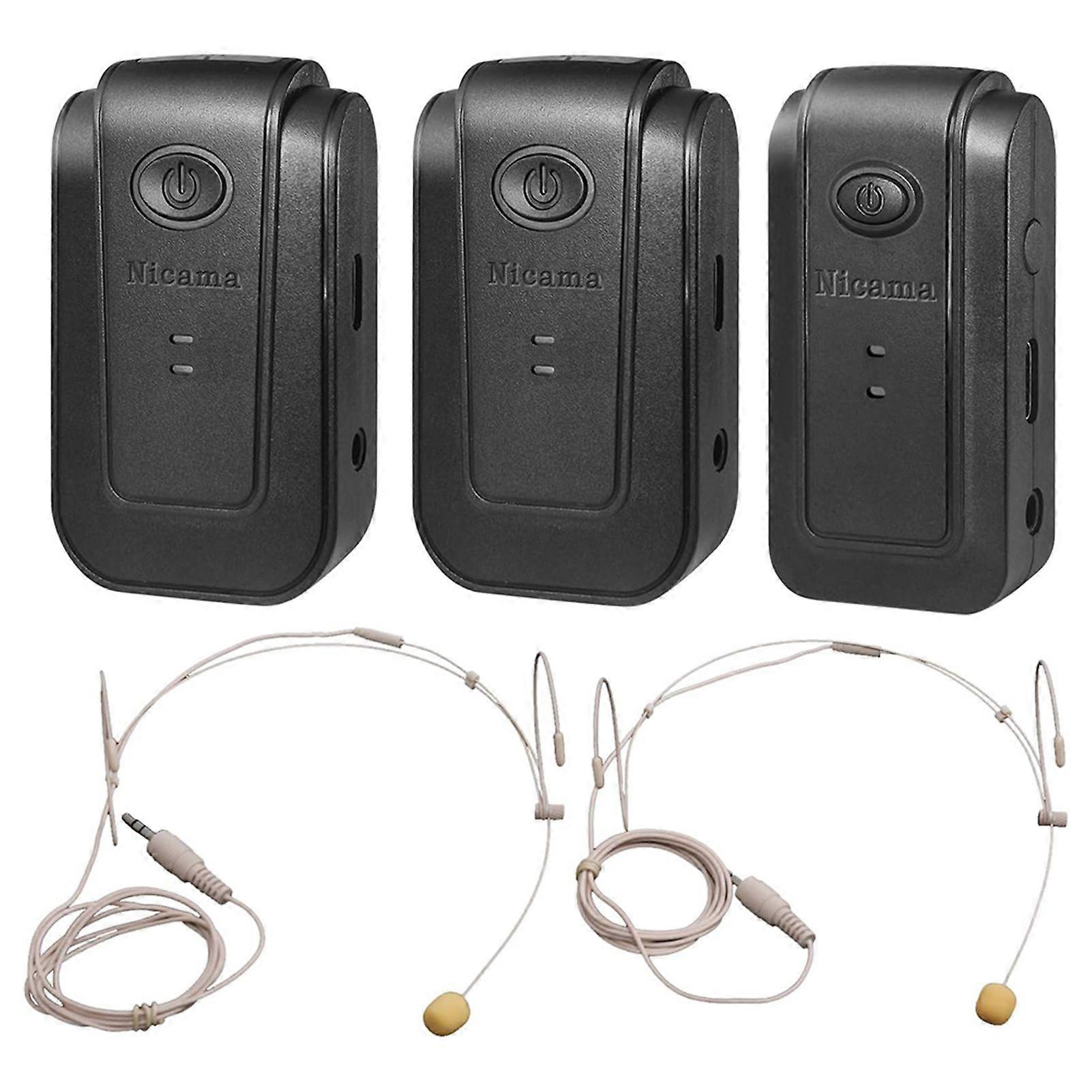 AS3 Wireless Microphone Set 2TX RX Headset Lavalier for Video Recording Interviews Vlogging DSLR Camera PC