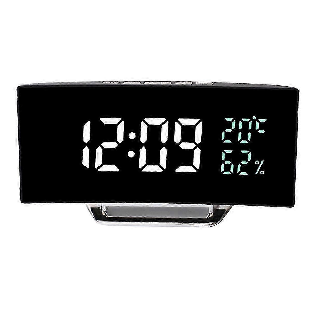 Curved Screen LED Clock with Temperature and Humidity Display Mirror Digital Alarm Clock Multi-Function Clock 7816