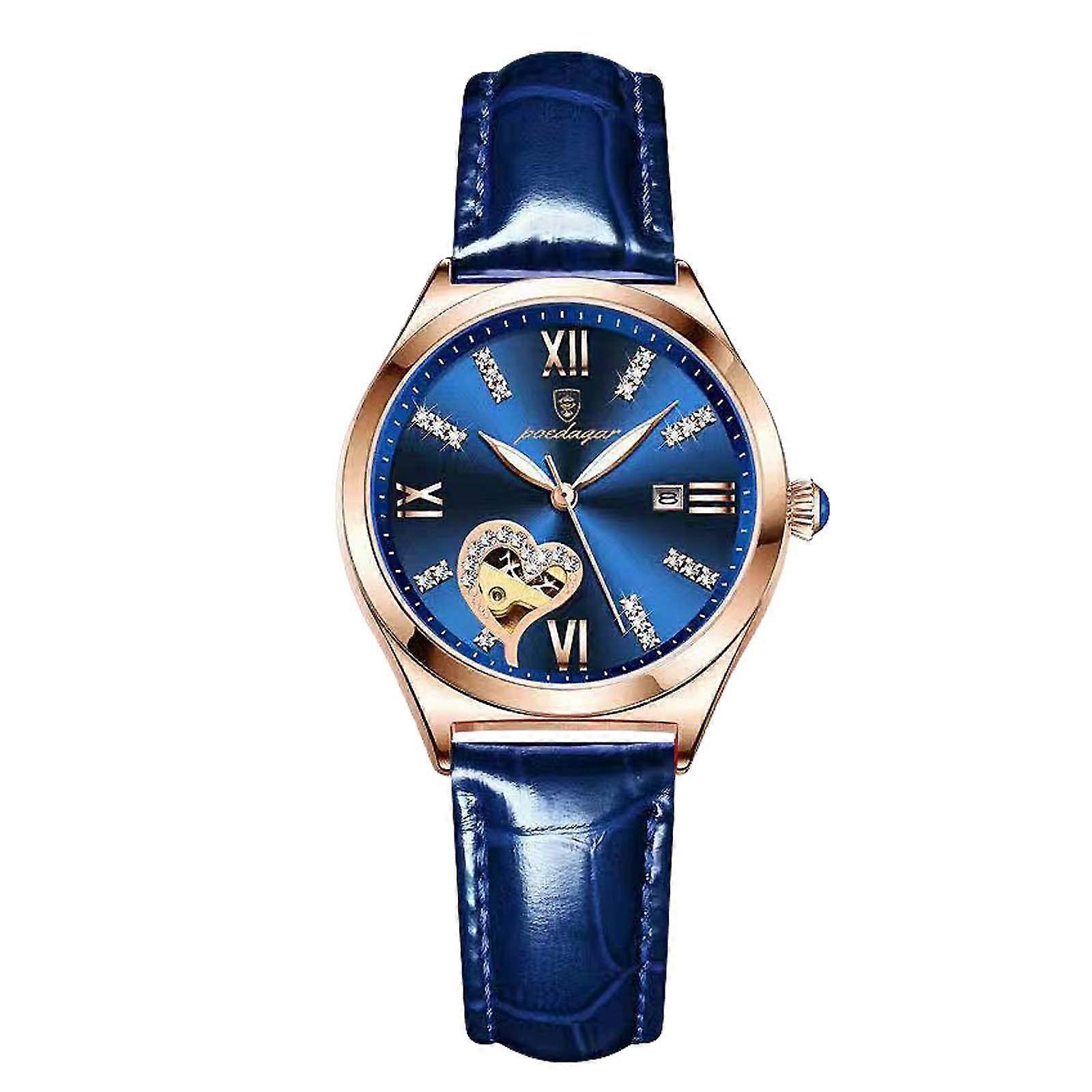 Women's Automatic Mechanical Skeleton Watch with Luminous Feature, Leather Strap, and Business Dress Style