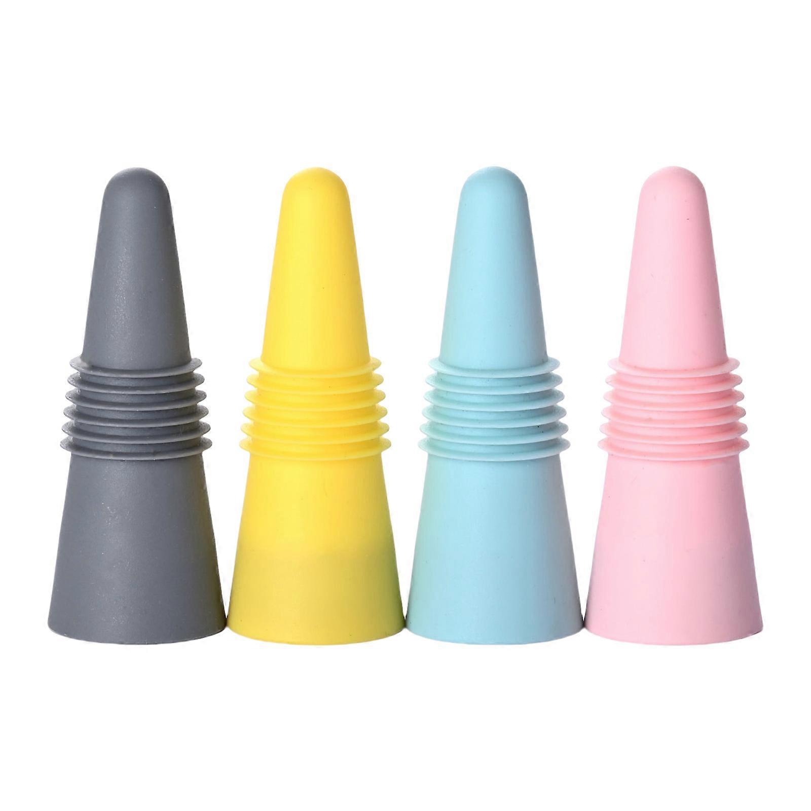 Set Of 4 Silicone Beverage Sealers with Threaded Rings Stoppers for Wine and Beverages Multipurpose Bottle Preservers