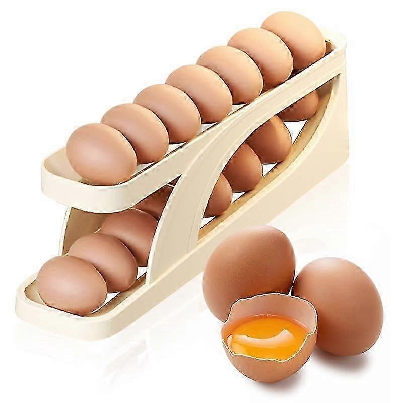 Auto Rolling Egg Dispenser for Fridge, 2-Tier Egg Holder Organizer for 12-14 Eggs (1pc)