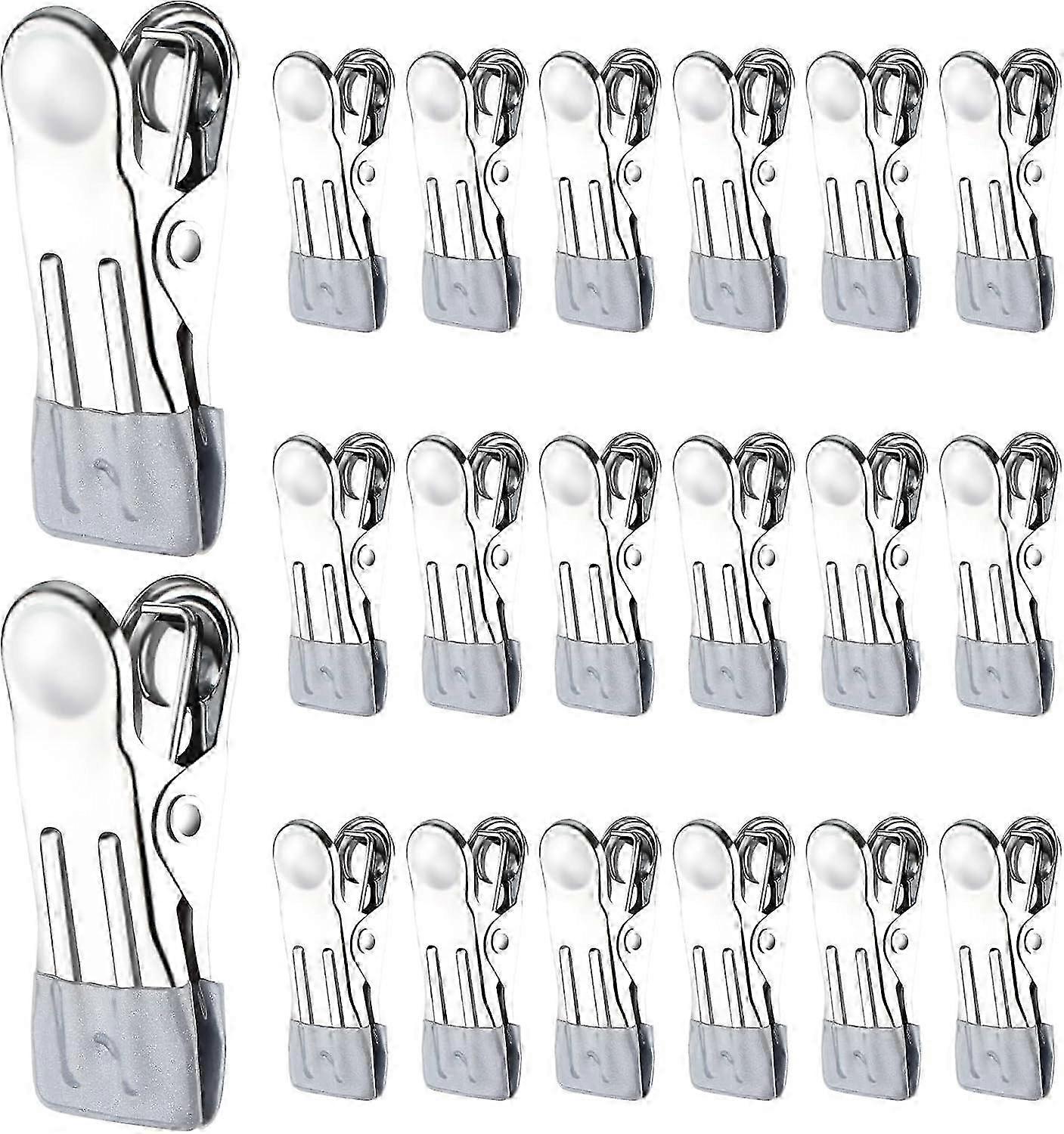 ステンレス製の洗濯用ペグ、ランドリー&タオル用金属クリップ20個入り(シルバー)