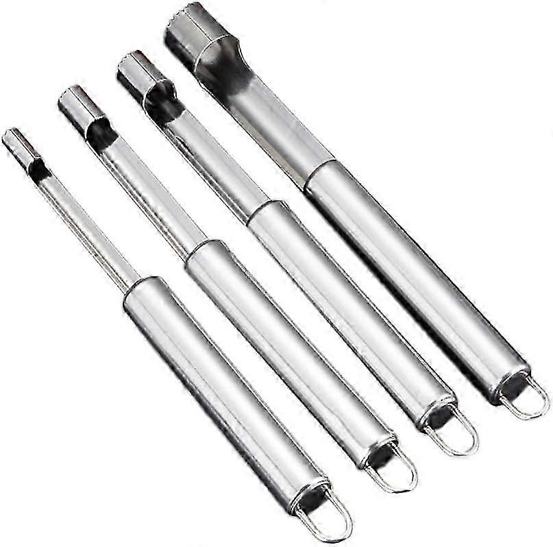 Set of 4 stainless steel apple core removers suitable for various apple and pear varieties in silver color