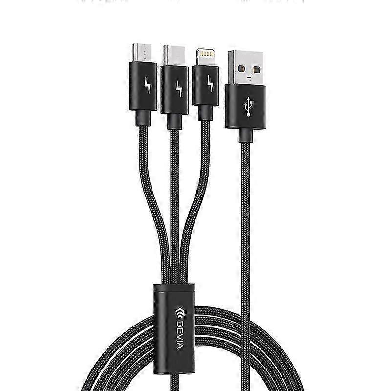 3-in-1 Charging Cable 1.2m USB-A to IP+Micro+Type-C 3A Compatible with Various Smartphone Brands