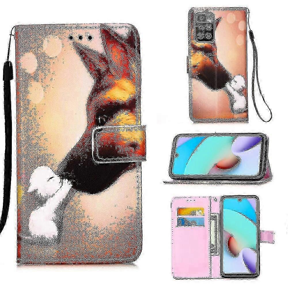 متوافق مع Xiaomi Redmi 10 / 10 غطاء محفظة الوجه الجلدية الرئيسية مع نمط حامل فتحة البطاقة Kickstand - Hound Kiss