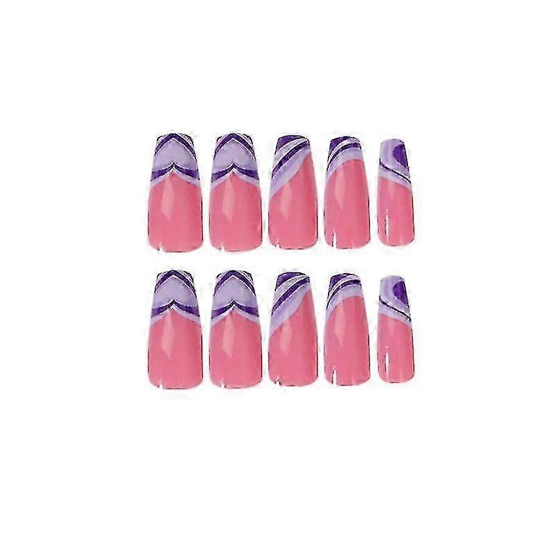 False Nail Tips Fake Artificial Art Diy Finger Cover Finished Peach Heart Purple Color Matching Long