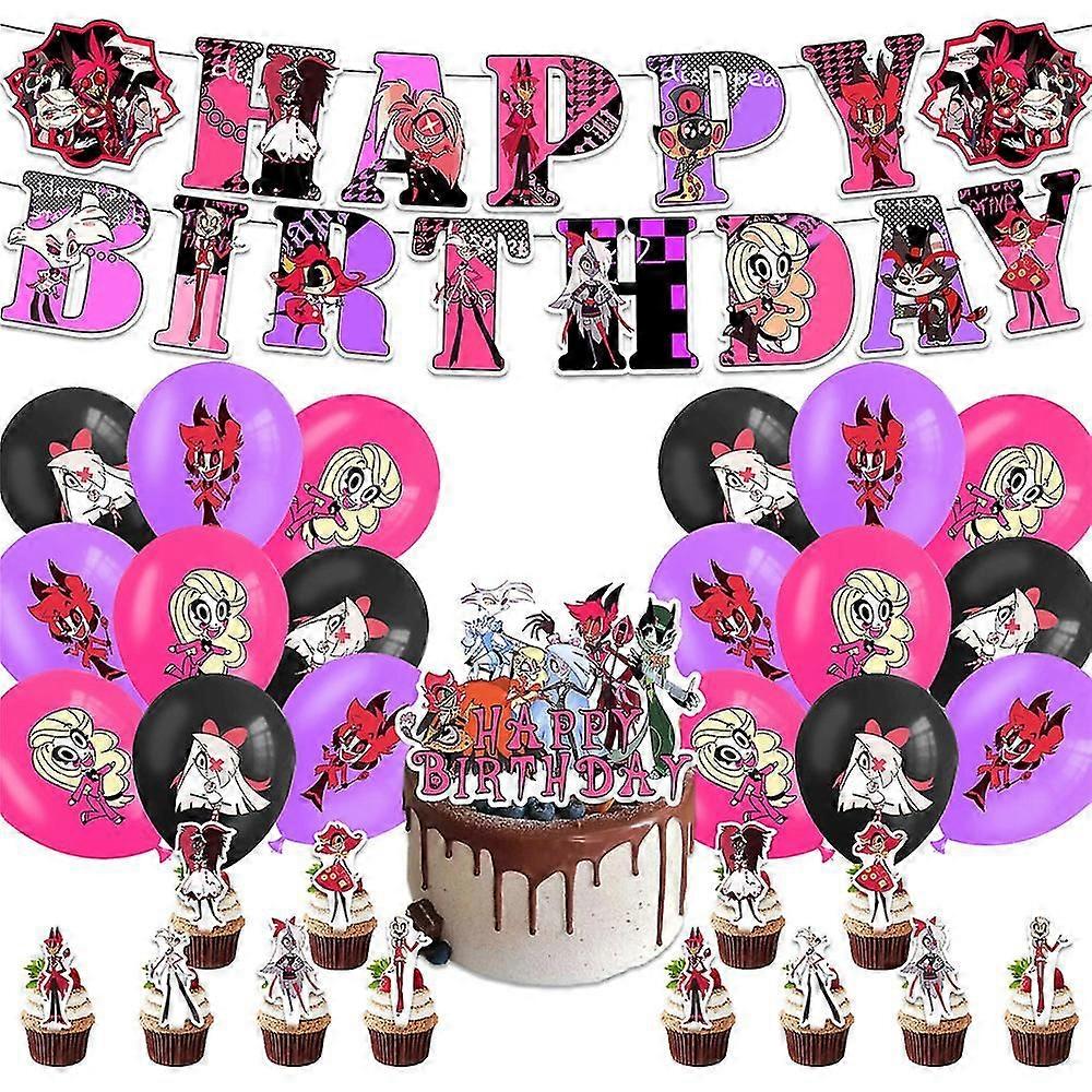 أنيمي فندق Hazbin الكرتون حفلة عيد ميلاد ديكور بالون راية كعكة أغطية مجموعة لوازم الحفلات أطقم لصالح الحفلات