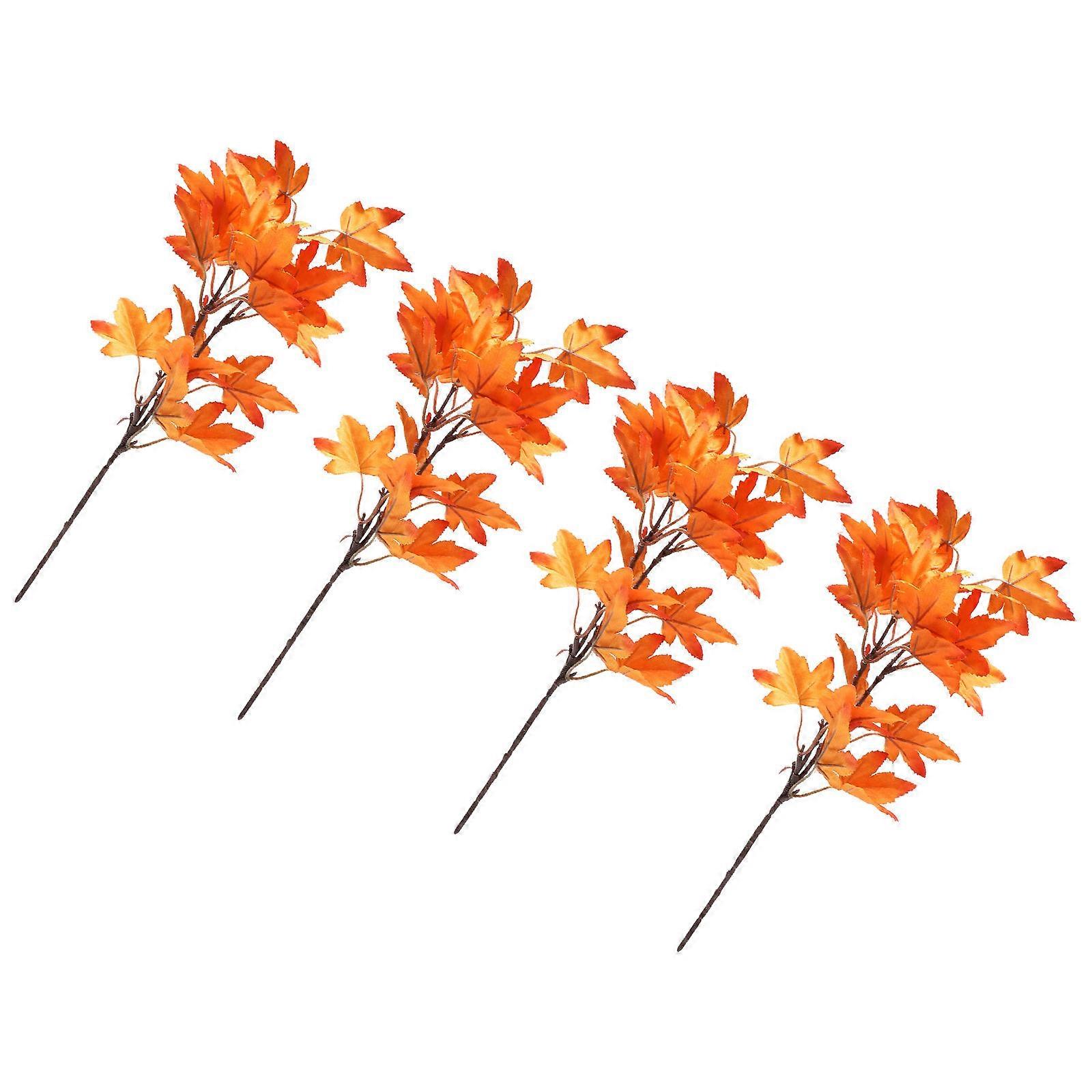 4pcs Artificial Maple Leaves Stems Autumn for Home, Office, Wedding, Party, Craft – Non Wilting Indoor Decoration Layout