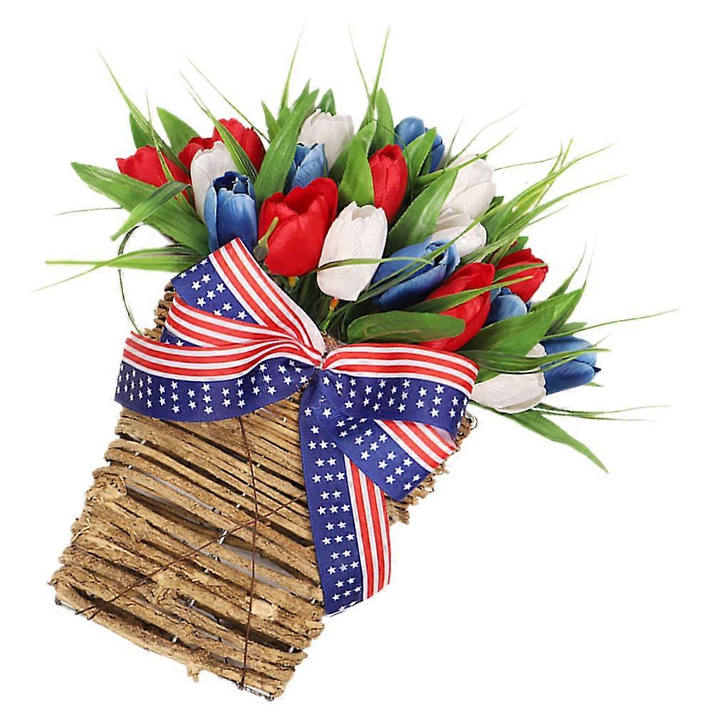 Simulation Flowers Artificial Floral Decor Independence Day Front Door Decor Plastic Material Basket Shape 1Set