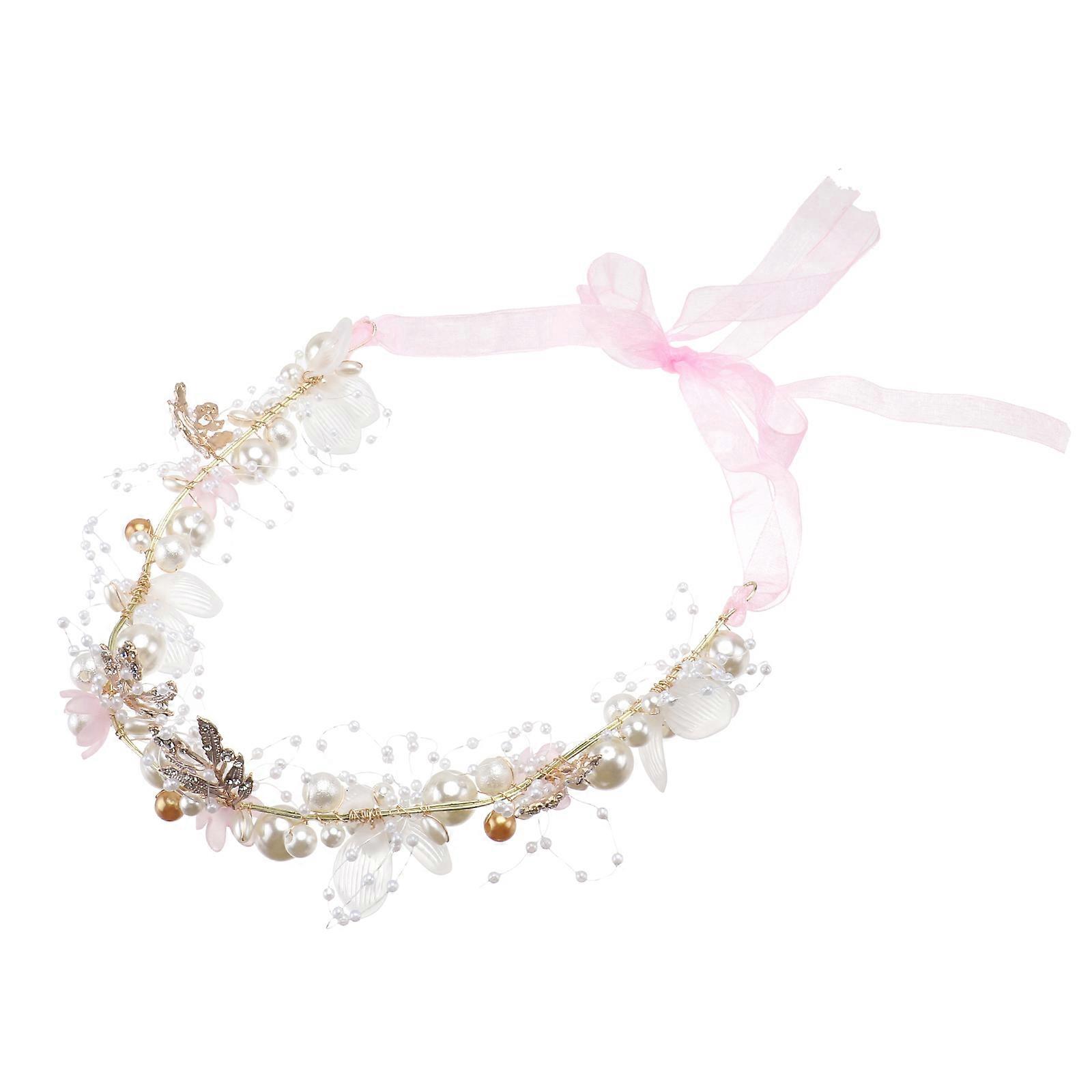 White Alloy Flower Garland Headband with Rhinestone and Pearl for Decoration Fits Most Heads