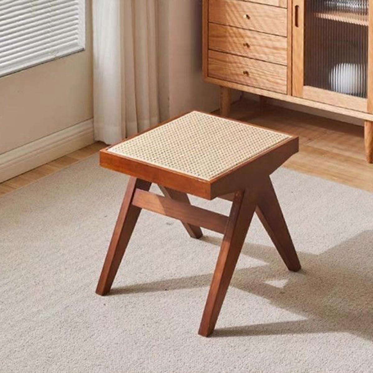 Modern wooden bench, versatile ottoman for entrance and dining, rounded corners, walnut