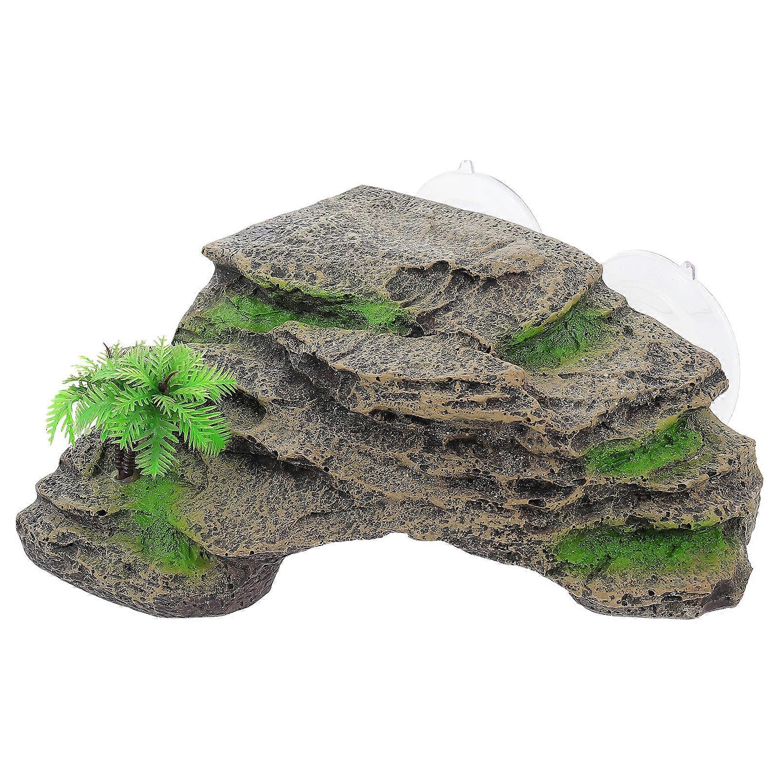 Reptile Shelter Aquarium Resin Turtle Sunning Platform Reptile Cave Multi 16x16x7cm Pet Resting Place 1Set