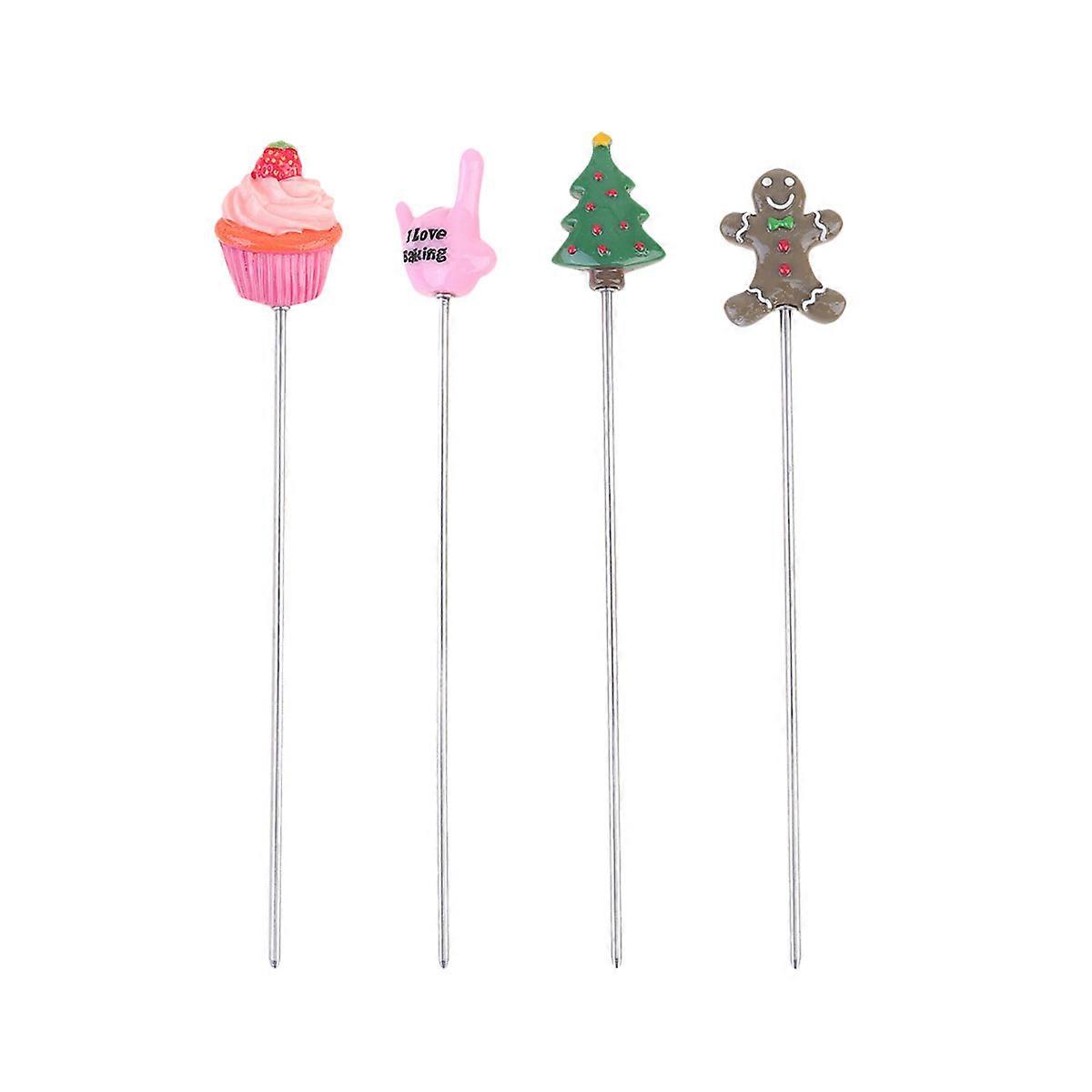 Cake Tester Probe Stainless Steel Baking Tool for Home Cooks Snowman Shape 4Pcs