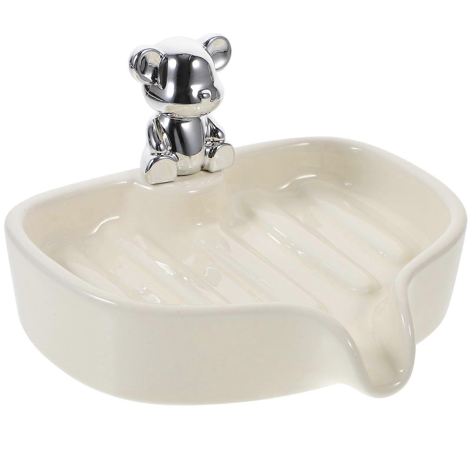 Ceramic Soap Storage Holder Bear Shape Cute Design for Bathroom Prevent Tipping Over 14.50X12.50X8.00CM 1Pcs