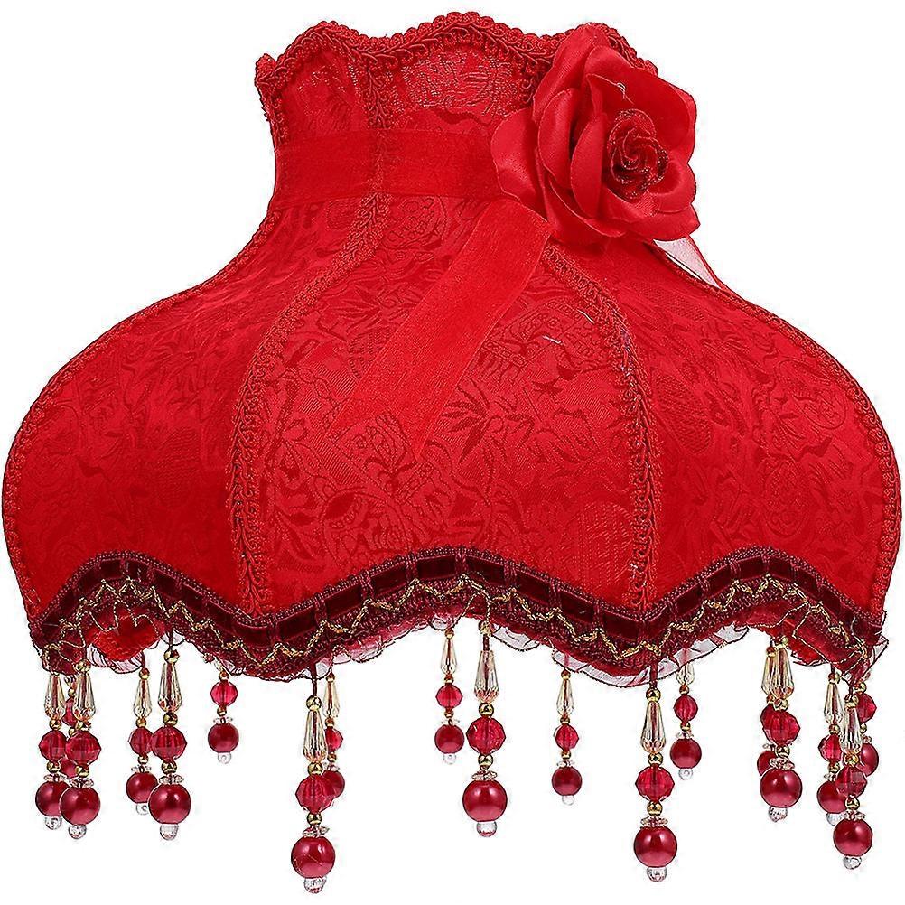 Vintage European Style Cloth Art Lampshade Elegant Red Lace Design for Table and Floor Lamps Easy to Install Replacement for Bedroom or Living