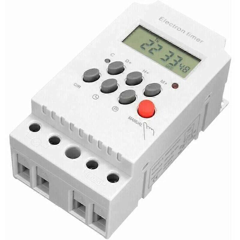 DIN Rail Digital Programmable Timer, 220V 25A, LCD Display - White