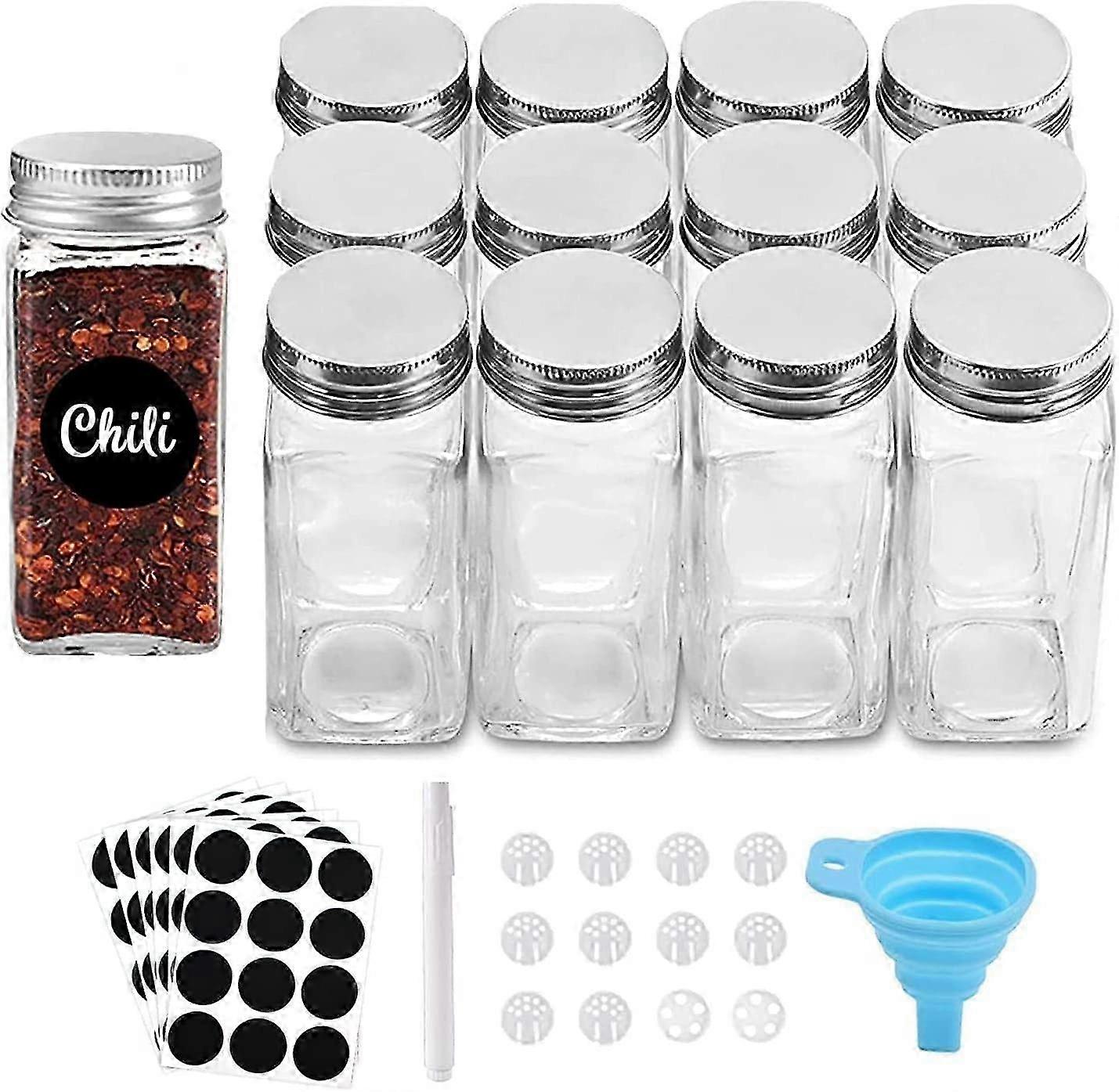 24 Pcs Empty Square Glass Spice Storage Jars 4oz