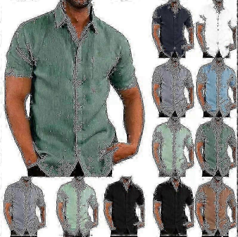 Solid Color Short Sleeve Button Shirt for Men