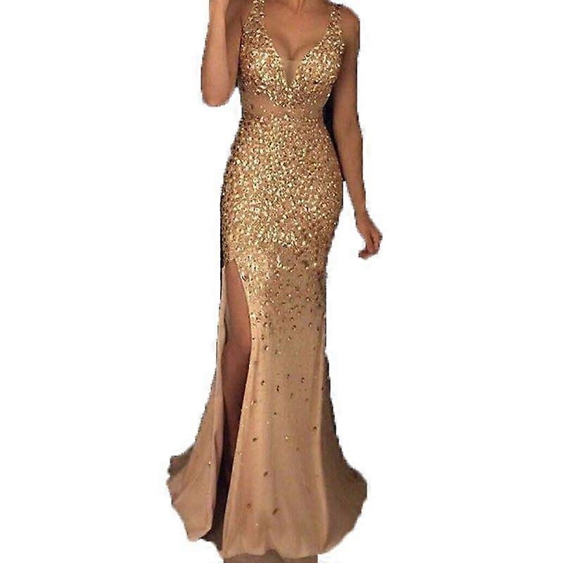 Printemps Femmes Robe de soirée dorée Robe de soirée