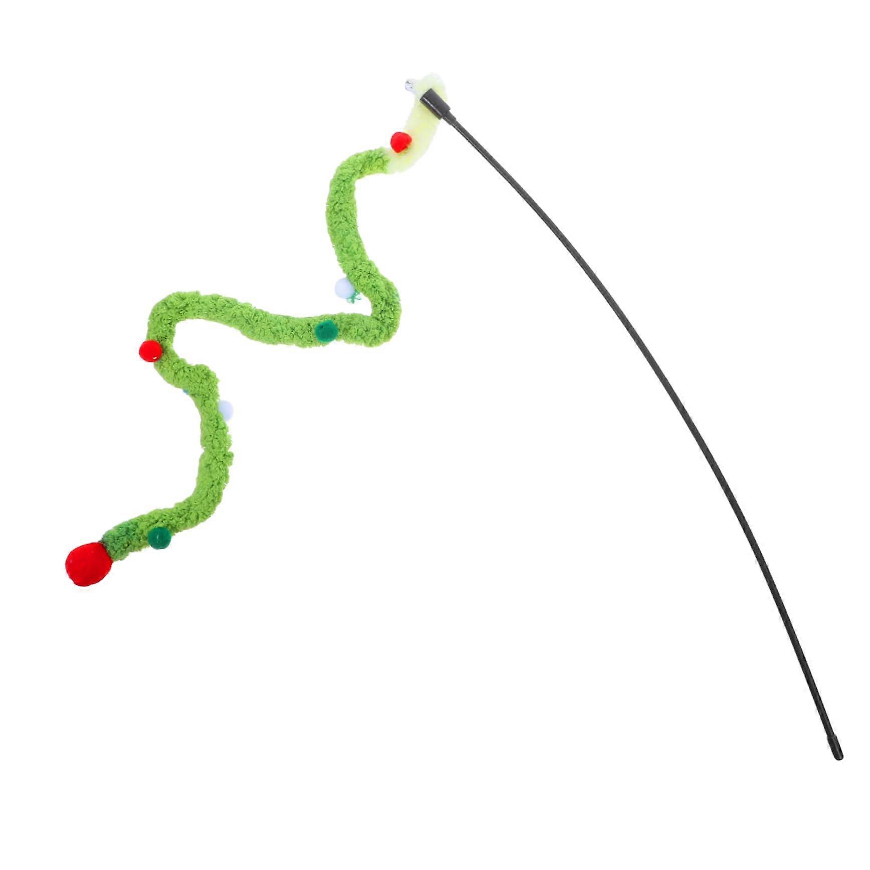 Cat Interactive Plush Stick Toy for Indoor Play - Colorful Teaser Wand Game for Cats - Green Soft Material