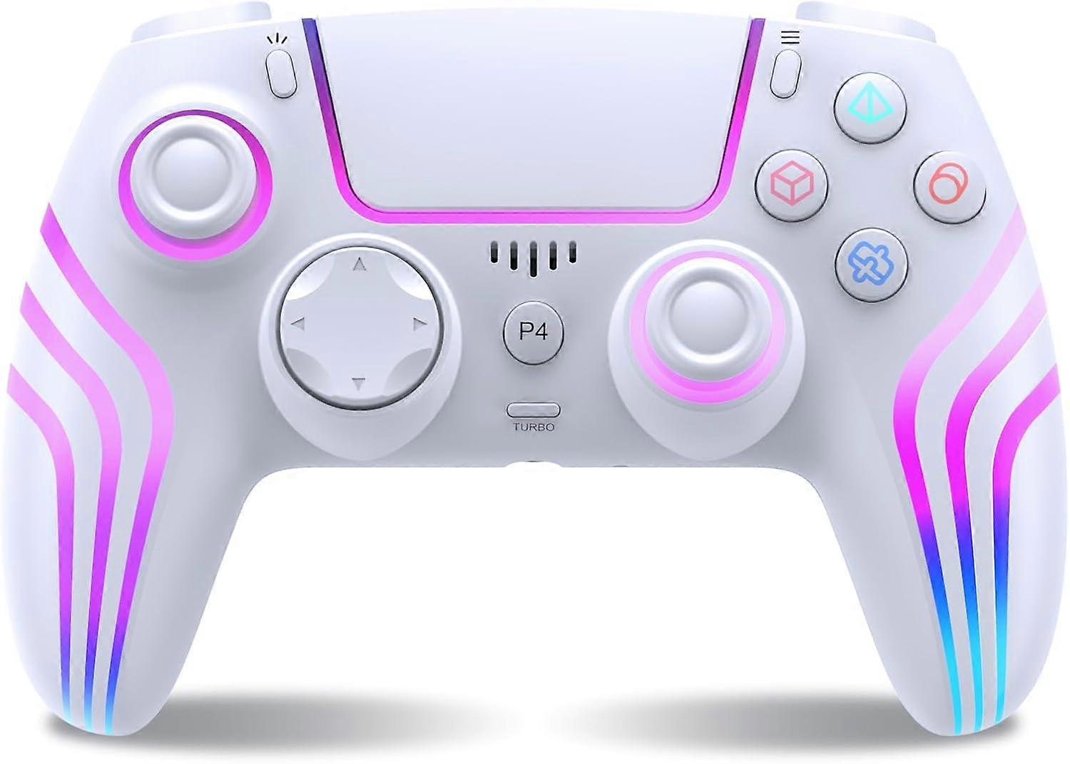 PS4-kompatibler Wireless-Controller mit LED-Beleuchtung, Dual Vibration, Weiß