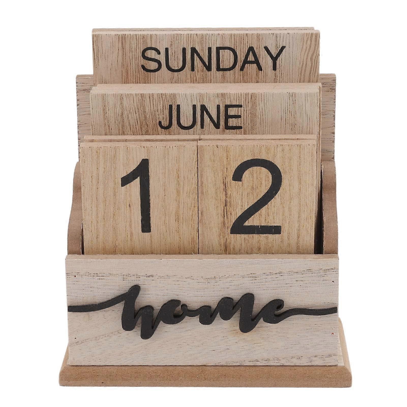 Perpetual Calendar Flip Wood Blocks - Retro Manual Desk Calendar for Home Office, Date Month Week Display, Decorative Gift