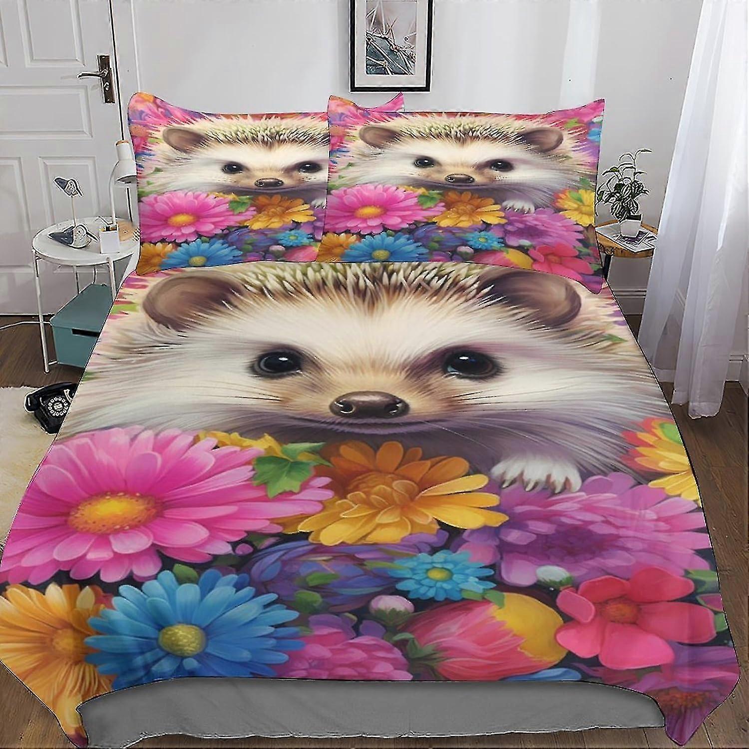 Igelkott påslakan set för pojkar, 3-delat sängkläder med 3D-tryckt täcke och örngott