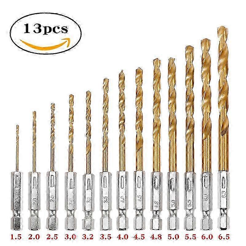 13pcs Impact Drill Bit Set, Titanium HSS Twist Hex Shank Drill Bit Set for Various Materials, Quick Change Design
