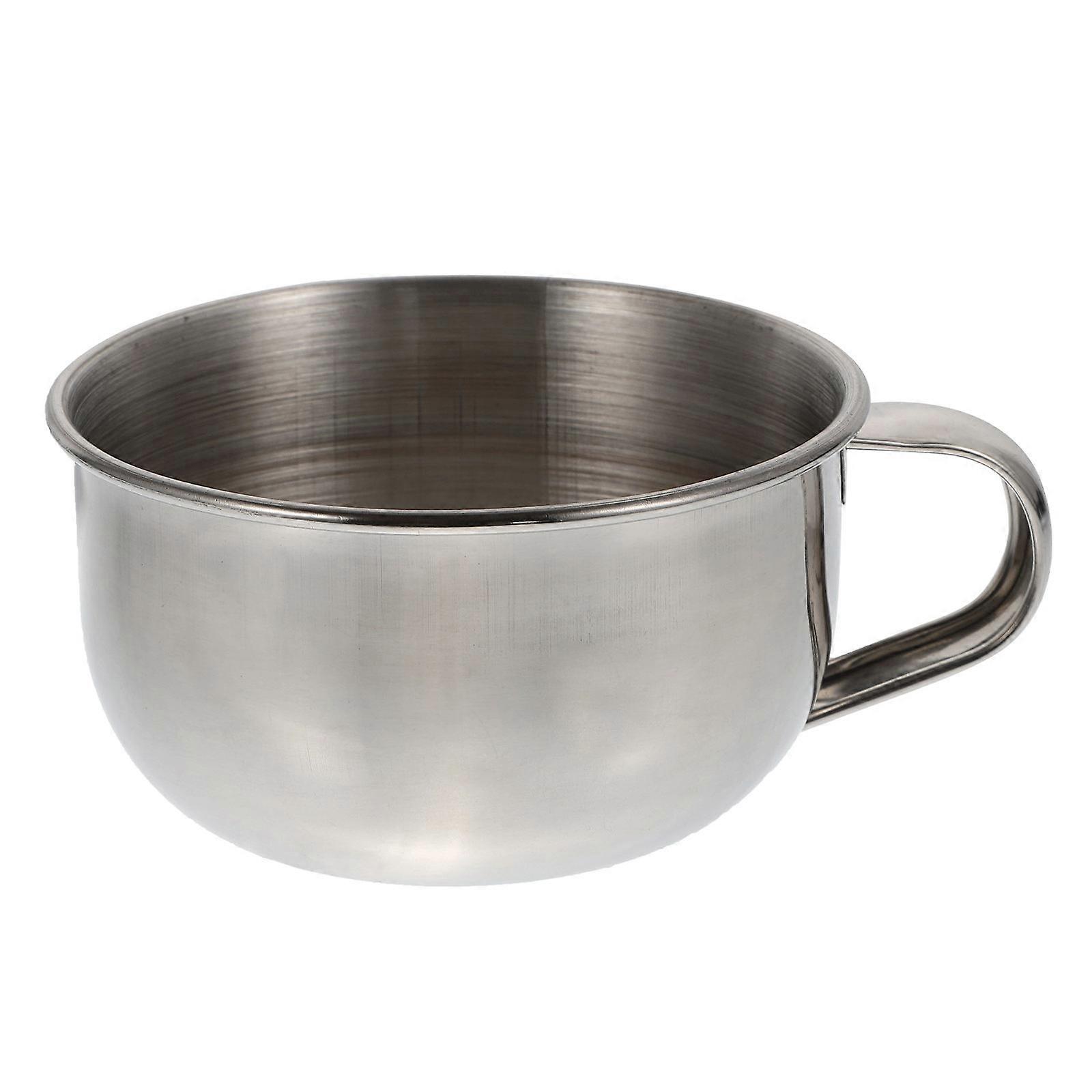Men's Shaving Bowl Stainless Steel Simple Design Shaving Daily Use Silver 10x8.5cm Round with Handle 1Pcs