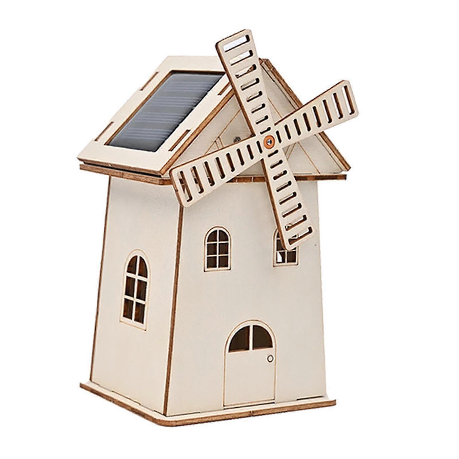 DIY Wood Science Experiment Model Kit - 3D Puzzle Solar Powered Windmill Building Kit for Kids and Teens, Educational Gift