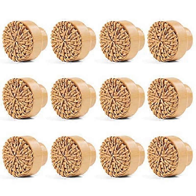 12 peças 35mm Boho Dresser Knobs Rattan Knobs Wood Drawer Knobs Round Wooden Dresser Handles com