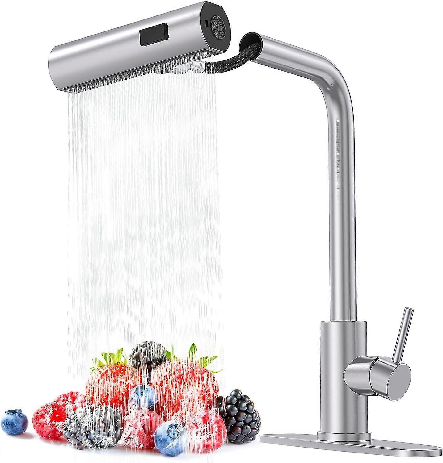 2025 Latest Model Brushed Nickel Single Hole Kitchen Faucets with Pull Down