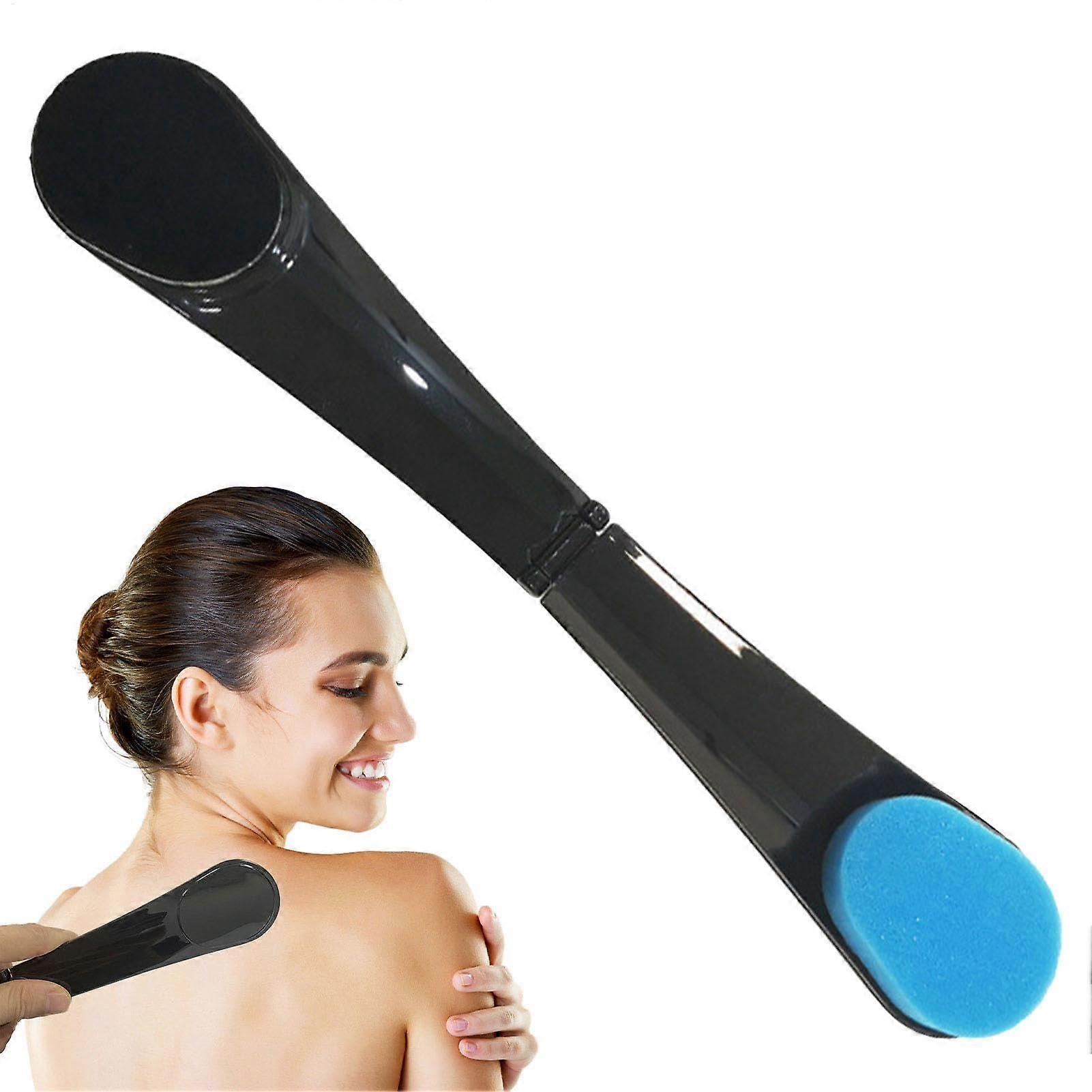 Back Scrubber and Lotion Applicator for Showering, Tanning and Bathing - Long Handle Bath Brush in Blue for Men and Women