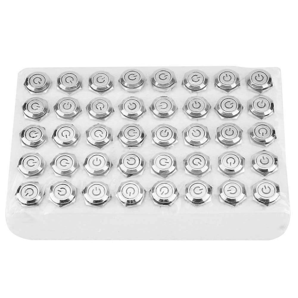 40pcs 16mm Metal Momentary Push Button Switch Auto Reset Flat Head 24V LED Light 5-Pin (Blue)