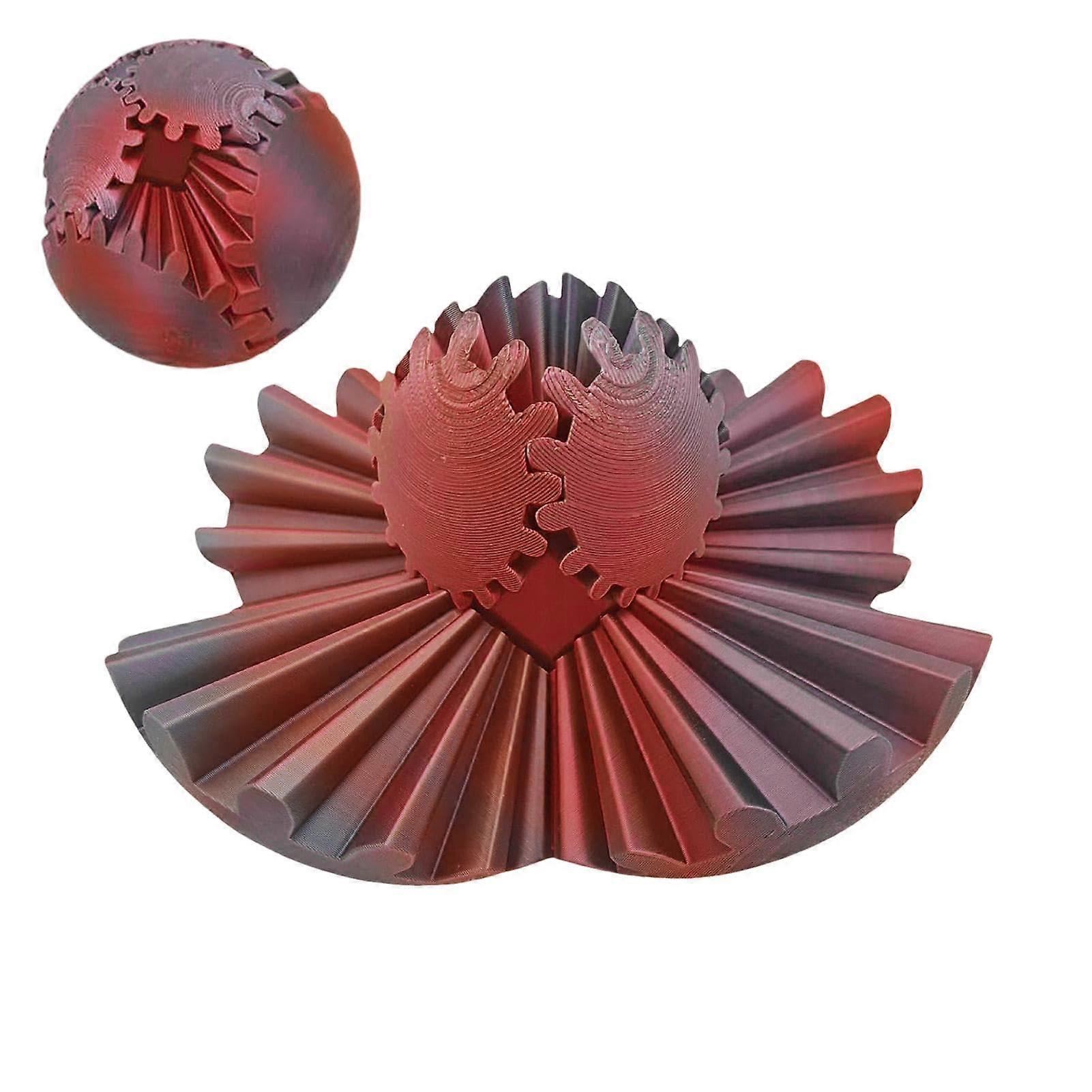 3D Printed Gear Ball Stress Relief Toy | Magnetic Fidget Sphere for Autism | Black Red Desk Fidget Cube