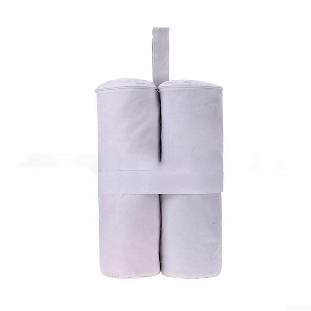 Robust sandbags for outdoor use, essential for securing tents and umbrellas against wind (white).'