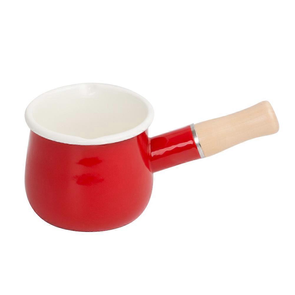 Enamel Sauce Pot for Home Use Red Non-Stick Compact Design with Long Handle 6.3 Inches
