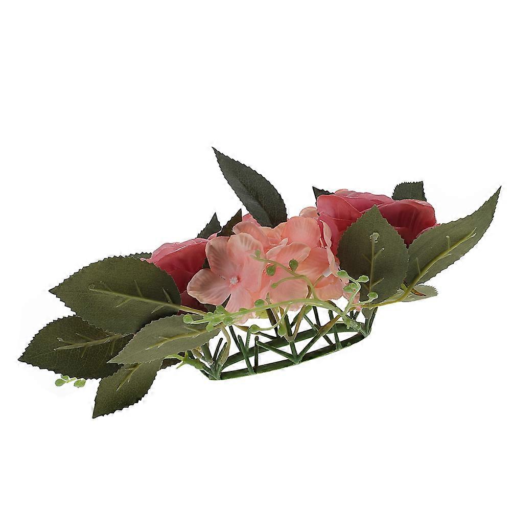 Artificial Rose Candle Ring Wreath with Leaves, Reusable Tear Resistant Floral Centerpiece for Wedding, Christmas, Valentine’s Day Decoration