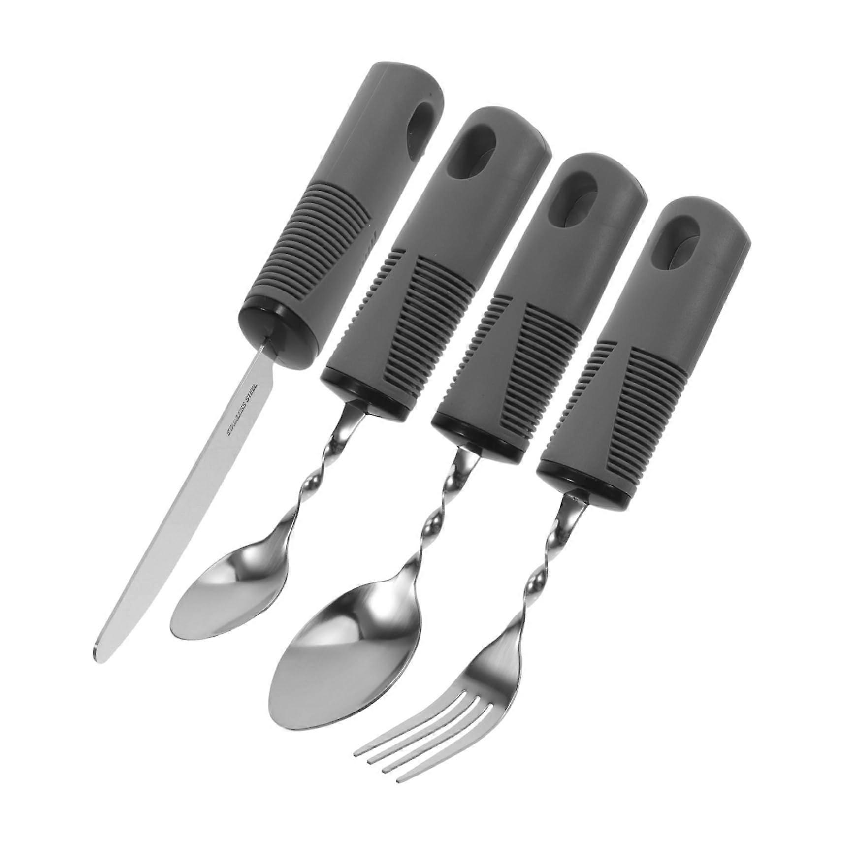 Universal Dining 4件套组合餐具套装斜叉勺手老年人和残疾人