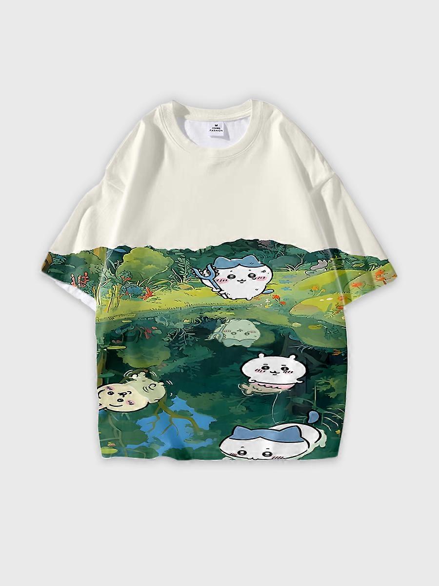 T-shirt girocollo Cartoon Pattern manica corta sciolta G19