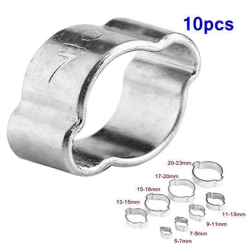 10Pcs/Set Zinc Plated Stainless Steel Two-ear Hose Clamp -23mm for Fule Petrol Pipe Tube
