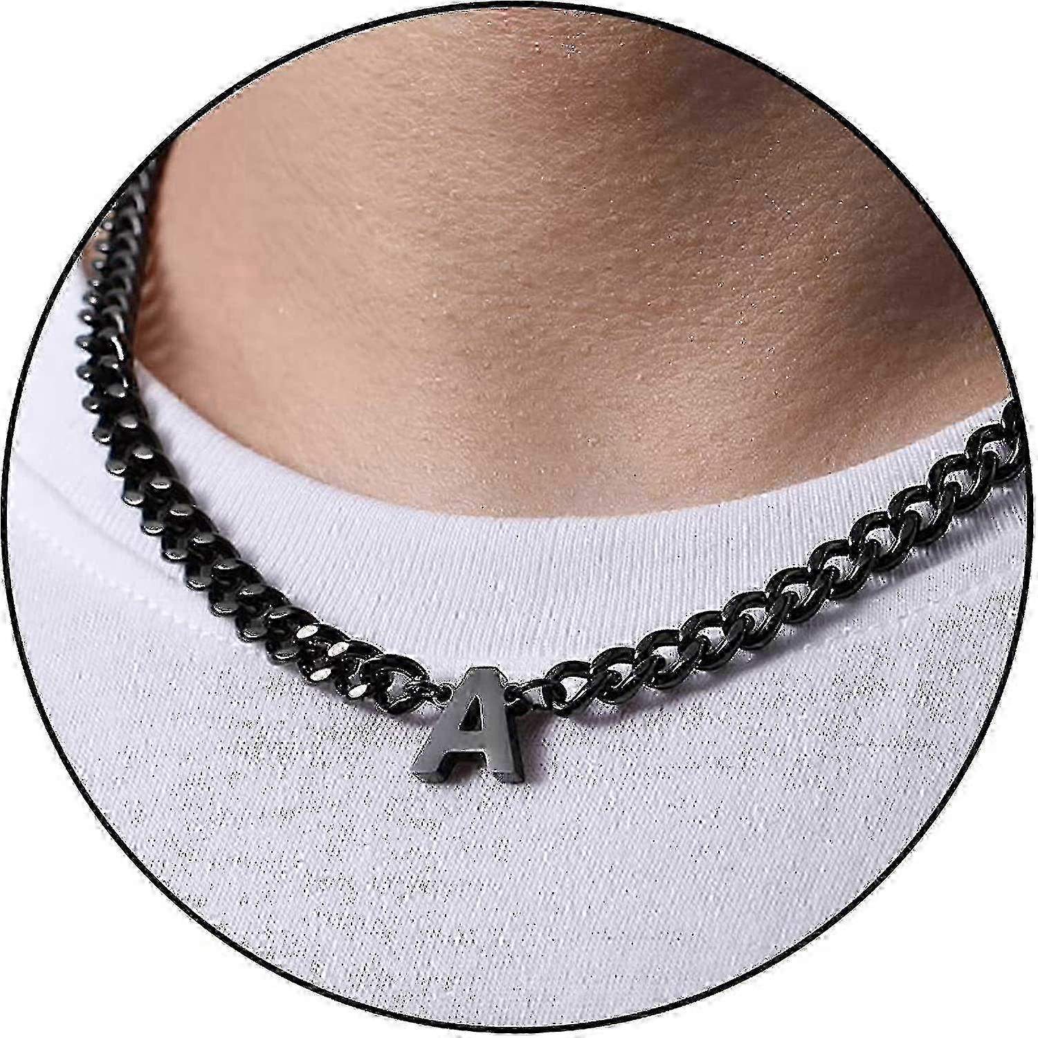 ステンレススチールキューバリンクチェーンネックレス、男性用レターペンダント付き、男性用&女性用 - 6.5mm 18+2インチジュエリーギフト