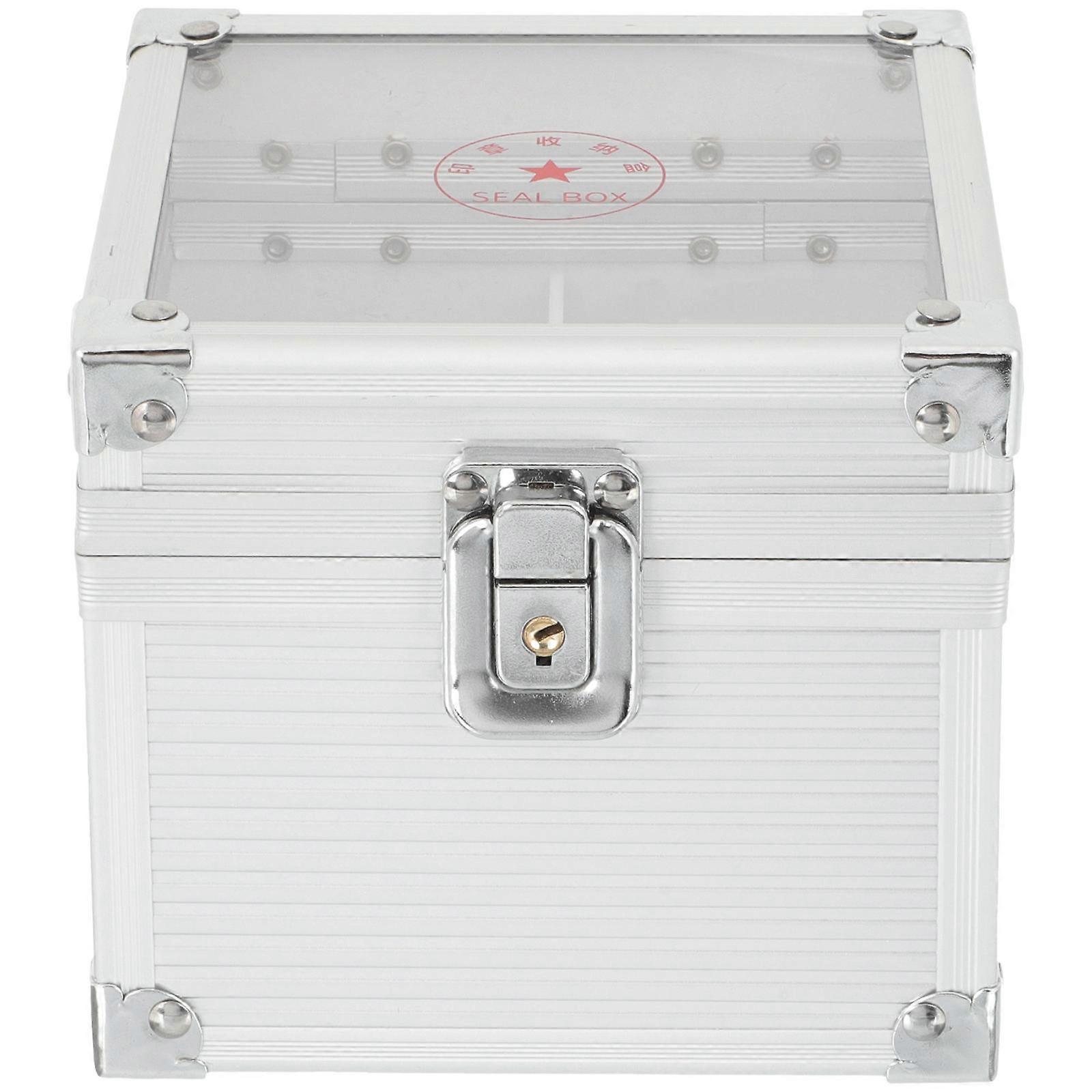 Aluminum Alloy Official Seal Storage Box with Lock 4-Compartment for Safe Storage Use Silver