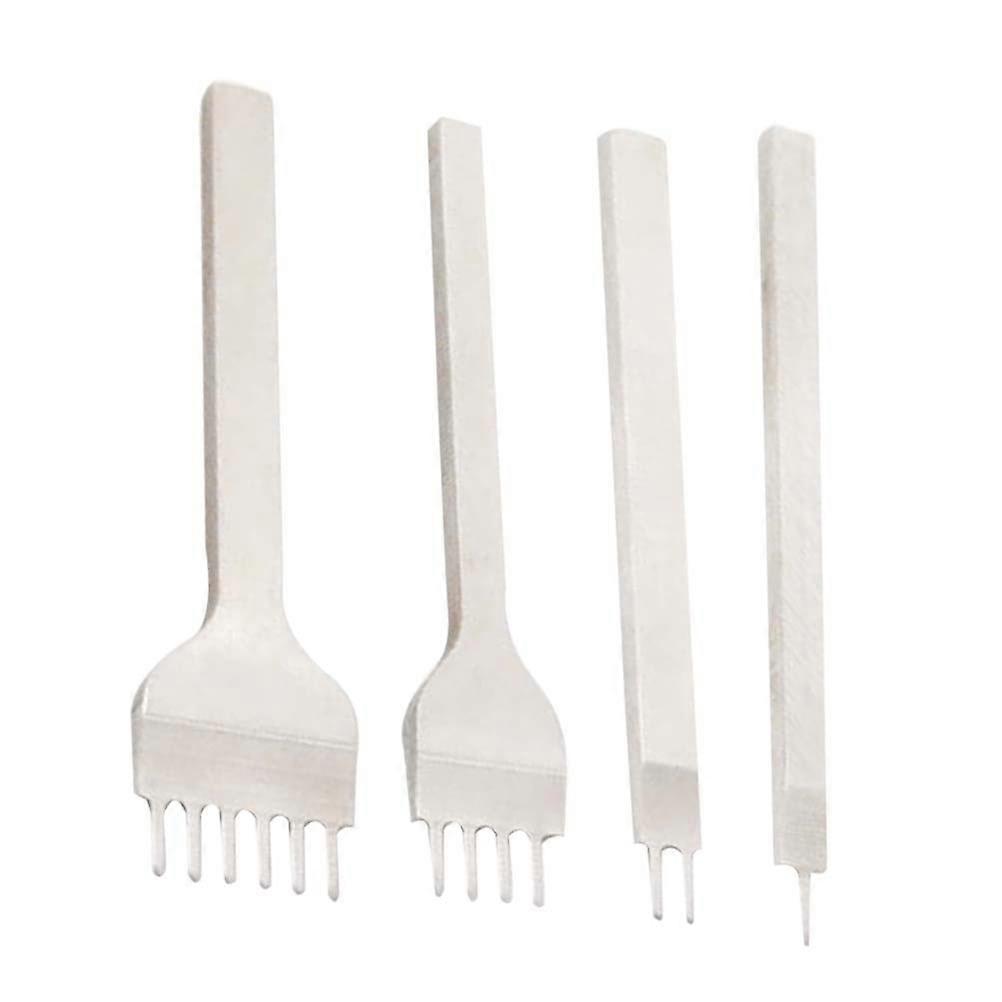 4 Piece DIY Prong Hole Punch Set for Crafting Tools White Steel with AntiSlip Handles