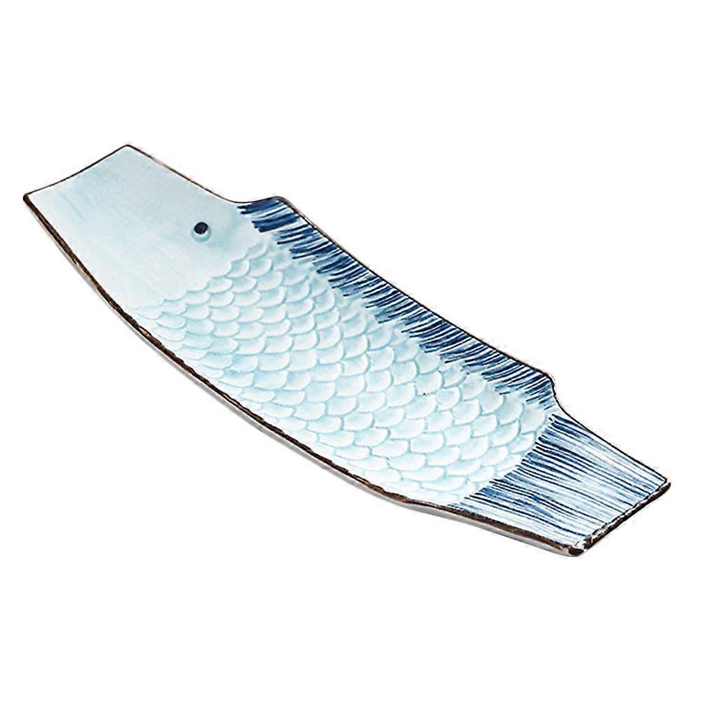Elegant Ceramic Sushi Plate Fish Shaped 30X9.8Cm Sky Blue Food Serving Dish 1Pack For Home Use