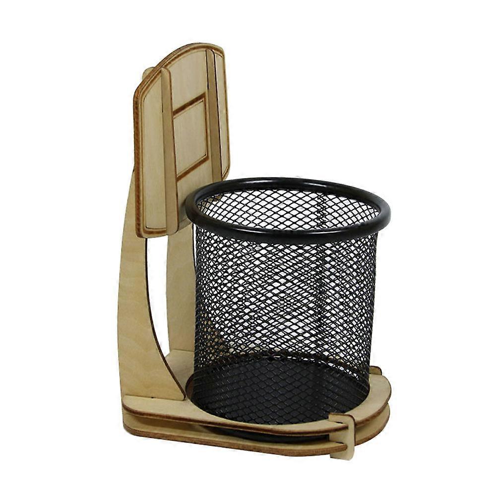 Stylish Wooden Basketball Stand Pen Holder – DIY Office Pencil Holder with Mesh Design for Home and School Use