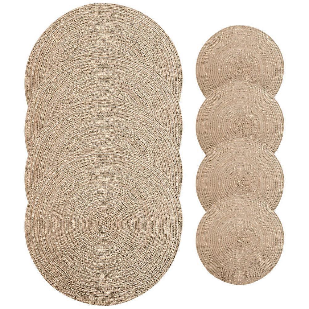Woven Round Placemat 8Pcs For Dining Table Usage In Chocolate Color With Heat Insulation Function For Kitchen Ware