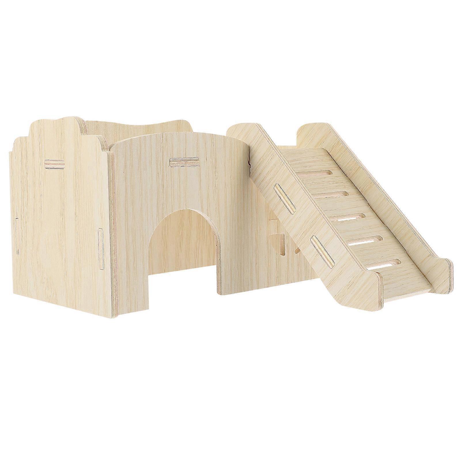 Wooden Double Pet House for Hamsters and Rats – Odor Control, Comfortable Hideout Villa with Natural Wood for Safe Relaxing and Playing