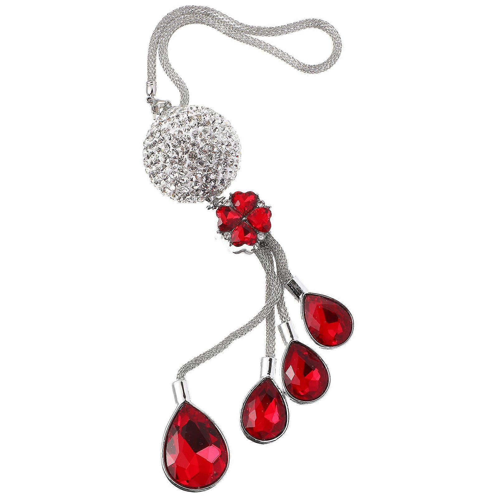 Diamond-Embedded Rearview Mirror Ornament For Car Accessories Round Shape 27X3X3CM 1Pack